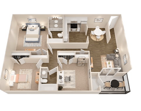 Floor plan for 3 beds, 2 baths, 1013 sqft